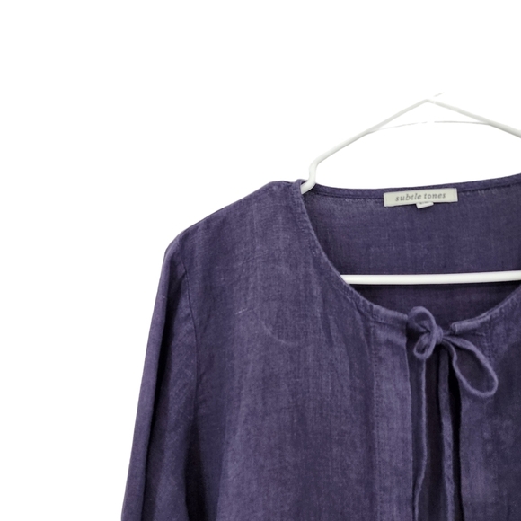 Subtle Tones Women's 100% Linen Tie Front Blazer Jacket Lagenlook - S/M - Picture 2 of 7